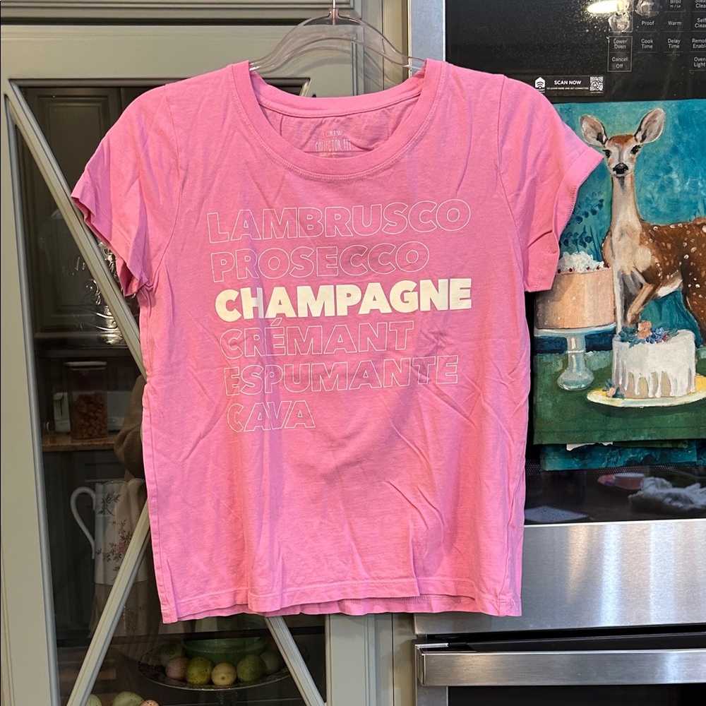 J. Crew Factory Pink Champagne Embroidered Graphic Collectors Tee Small Preppy